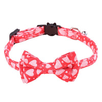 HKM-704403 Rainbow Heart Pattern Cat and Dog Leash with Bow Tie - Adjustable Collar, Red and Pink Hearts, 20-32cm