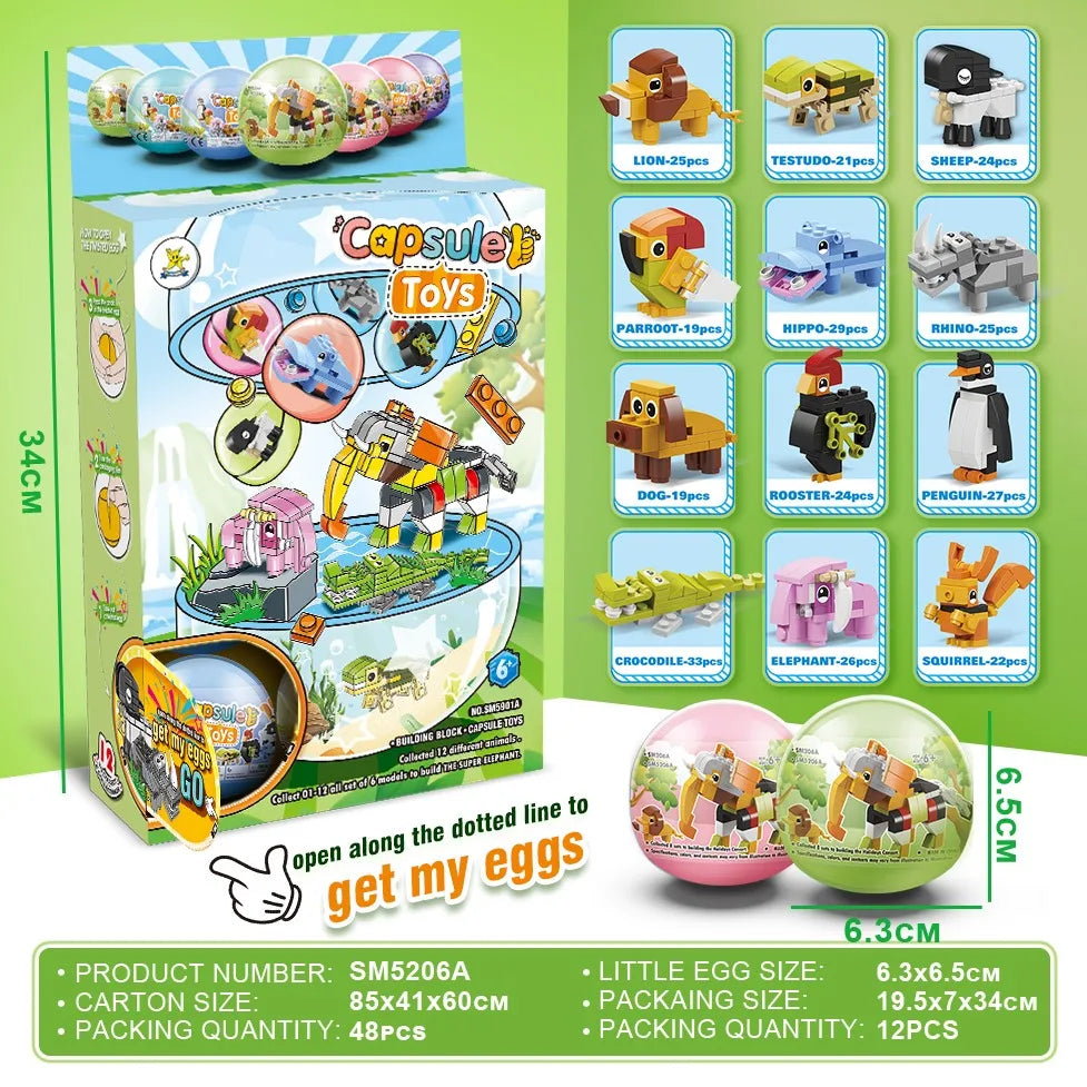 HKM-704467 Building Blocks Deformation Toy Set - Police Car & Fire Truck with Surprise Egg Capsule, 30-Piece Educational and DIY Model Toys