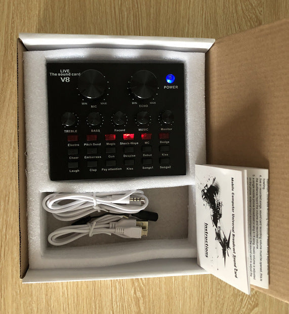 HKM-704595 Universal V8 Mobile Sound Card with 12 Sound Effects and Multiple Connection Modes for Live Streaming