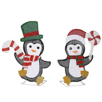 HKM-705171 Lighted Penguin and Candy Cane Christmas Decorations Set, Pre-Lit 2D Holiday Decor with 80 Warm White LED Lights for Indoor Outdoor Use