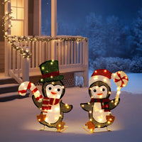 HKM-705171 Lighted Penguin and Candy Cane Christmas Decorations Set, Pre-Lit 2D Holiday Decor with 80 Warm White LED Lights for Indoor Outdoor Use