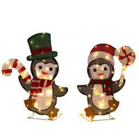 HKM-705171 Lighted Penguin and Candy Cane Christmas Decorations Set, Pre-Lit 2D Holiday Decor with 80 Warm White LED Lights for Indoor Outdoor Use