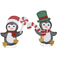 HKM-705171 Lighted Penguin and Candy Cane Christmas Decorations Set, Pre-Lit 2D Holiday Decor with 80 Warm White LED Lights for Indoor Outdoor Use