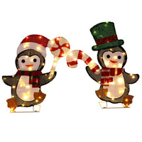 HKM-705171 Lighted Penguin and Candy Cane Christmas Decorations Set, Pre-Lit 2D Holiday Decor with 80 Warm White LED Lights for Indoor Outdoor Use
