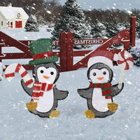 HKM-705171 Lighted Penguin and Candy Cane Christmas Decorations Set, Pre-Lit 2D Holiday Decor with 80 Warm White LED Lights for Indoor Outdoor Use