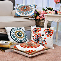 HKM-705171 Pastoral Style Cotton Circle Embroidered Pillow Cover - 45x45 cm