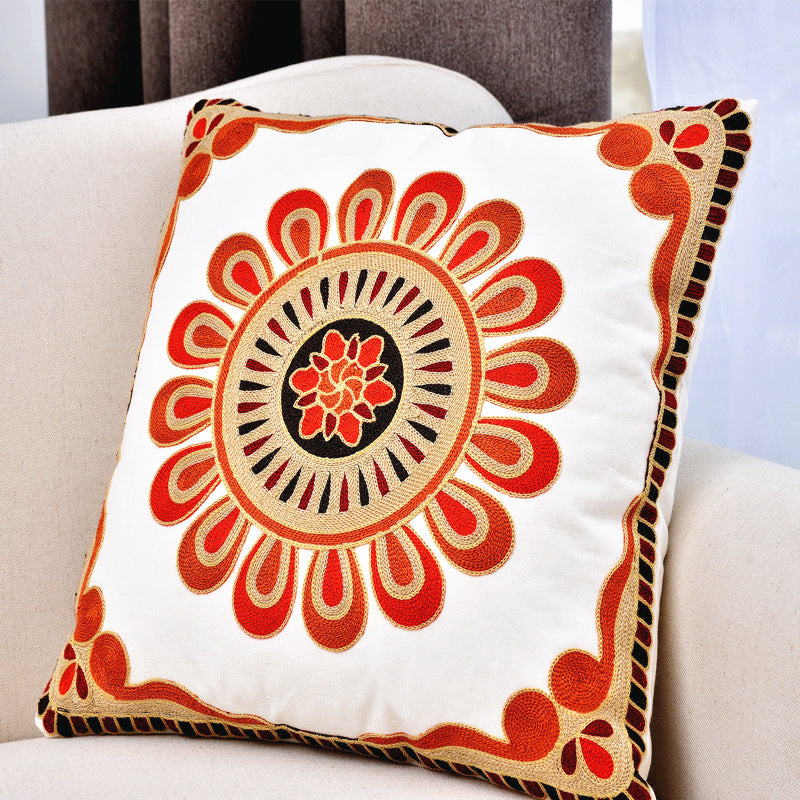 HKM-705171 Pastoral Style Cotton Circle Embroidered Pillow Cover - 45x45 cm