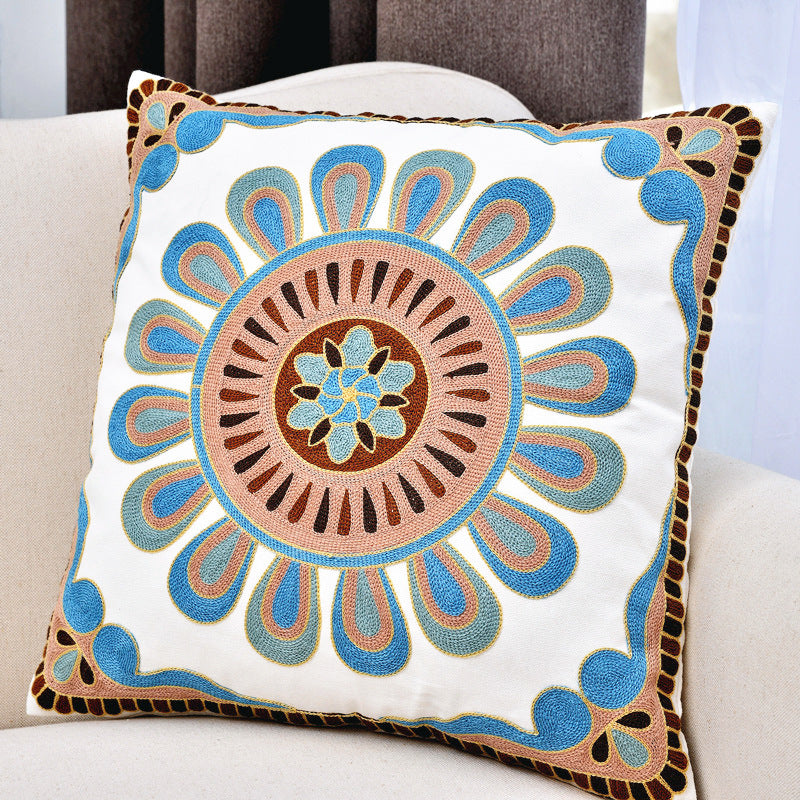 HKM-705171 Pastoral Style Cotton Circle Embroidered Pillow Cover - 45x45 cm