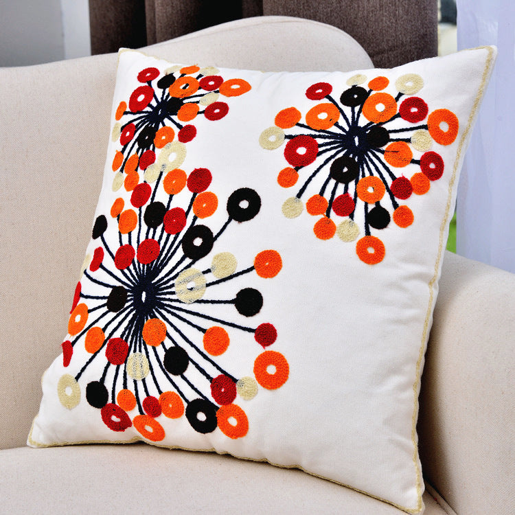 HKM-705171 Pastoral Style Cotton Circle Embroidered Pillow Cover - 45x45 cm
