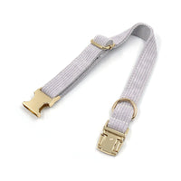 HKM-705235 Far Mountain Grey Striped Corduroy Dog Collar with Custom Lettering Options