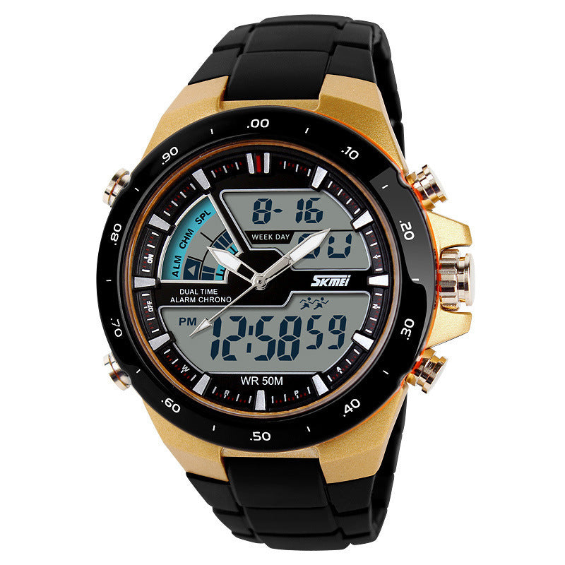 HKM-705619 Dual Display Waterproof Electronic Watch with 50m Water Resistance and Rubber Band