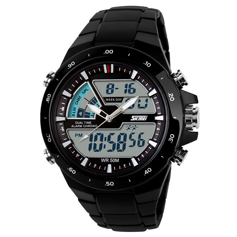HKM-705619 Dual Display Waterproof Electronic Watch with 50m Water Resistance and Rubber Band