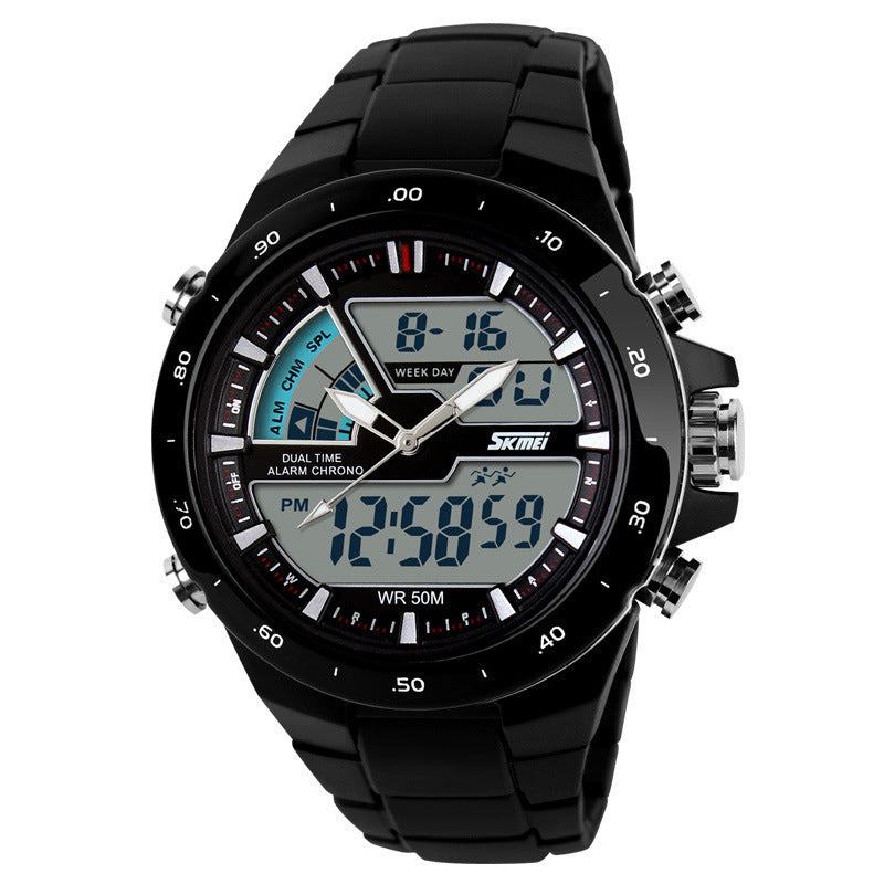 HKM-705619 Dual Display Waterproof Electronic Watch with 50m Water Resistance and Rubber Band