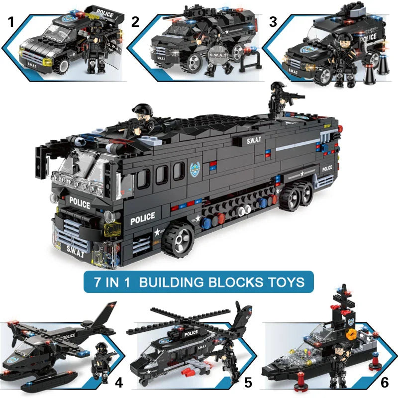 HKM-705619 SWAT Combat Bus Building Blocks Set for Kids - Construction Toy for Ages 6 and Up