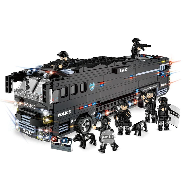 HKM-705619 SWAT Combat Bus Building Blocks Set for Kids - Construction Toy for Ages 6 and Up