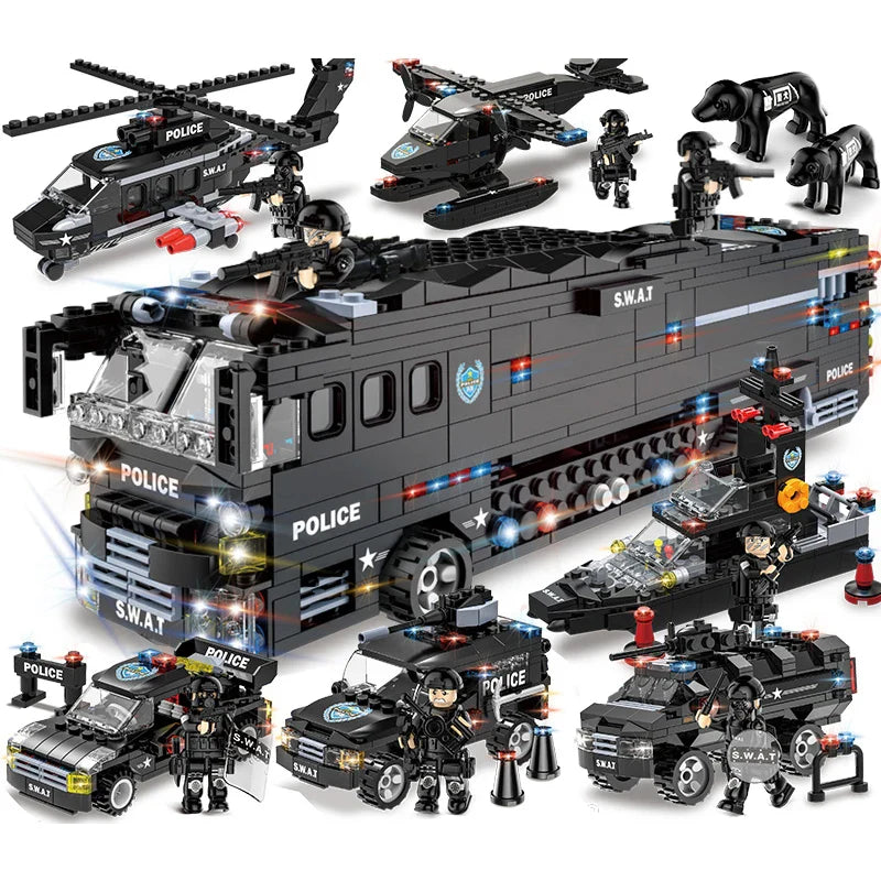 HKM-705619 SWAT Combat Bus Building Blocks Set for Kids - Construction Toy for Ages 6 and Up