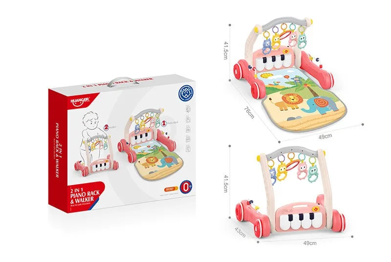 HKM-705683 2 in 1 Adjustable Baby Walker and Piano Play Mat for Infants and Toddlers