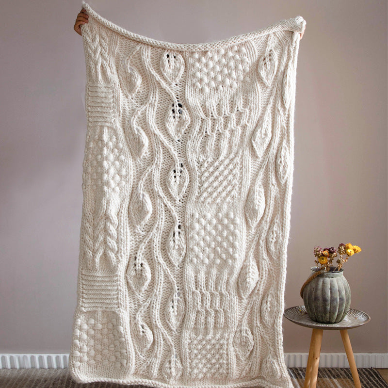 HKM-705811 Iceland Wool Hand-Woven Blanket, Beige 120x150cm, Soft Acrylic Sofa Throw