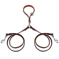 HKM-705875 Leather 2-Way Dog Leash - Tangle-Free, Hands-Free for Two Dogs, Available in Black and Brown