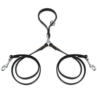 HKM-705875 Leather 2-Way Dog Leash - Tangle-Free, Hands-Free for Two Dogs, Available in Black and Brown