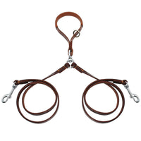 HKM-705875 Leather 2-Way Dog Leash - Tangle-Free, Hands-Free for Two Dogs, Available in Black and Brown