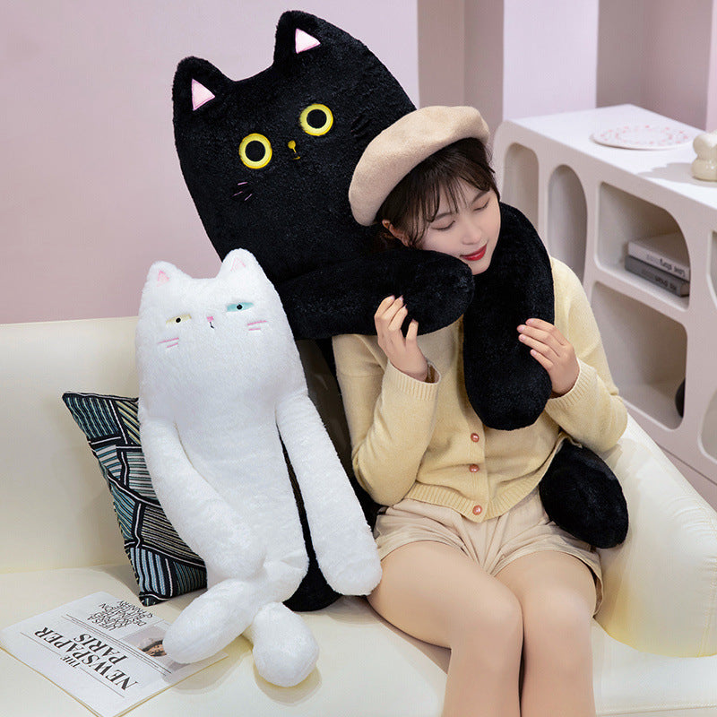 HKM-706003 Long Plush Cat Pillow for Sleeping, Supports Legs, 80cm-130cm, Available in Black, Gray, White, Brown