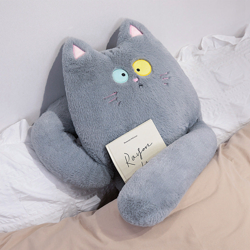 HKM-706003 Long Plush Cat Pillow for Sleeping, Supports Legs, 80cm-130cm, Available in Black, Gray, White, Brown