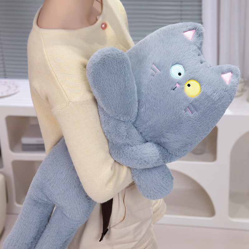 HKM-706003 Long Plush Cat Pillow for Sleeping, Supports Legs, 80cm-130cm, Available in Black, Gray, White, Brown