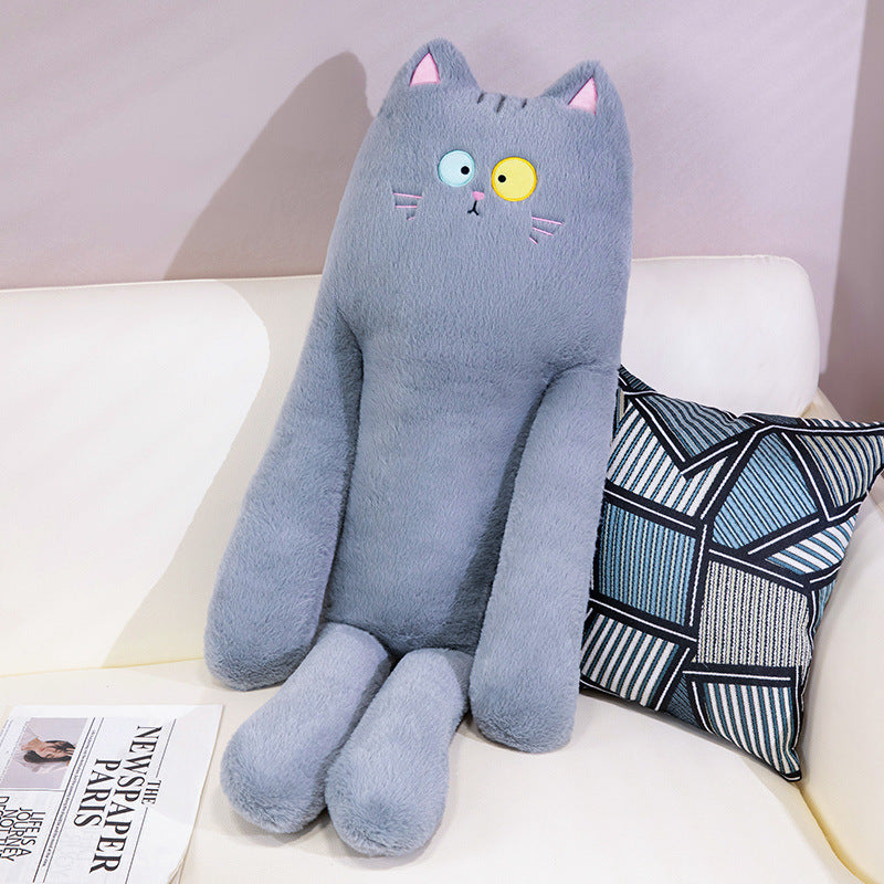 HKM-706003 Long Plush Cat Pillow for Sleeping, Supports Legs, 80cm-130cm, Available in Black, Gray, White, Brown