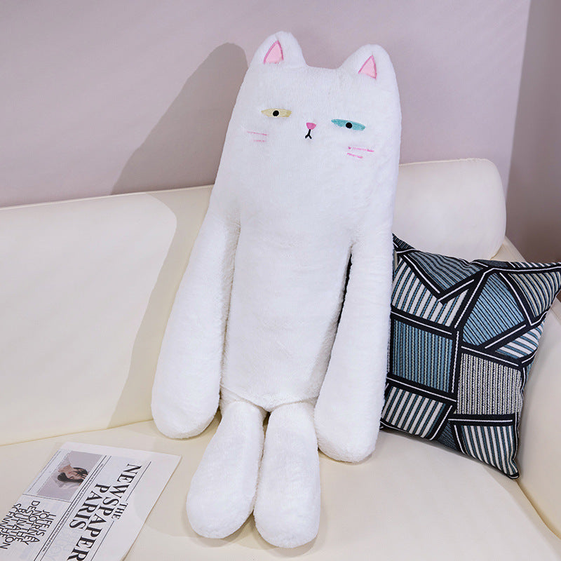 HKM-706003 Long Plush Cat Pillow for Sleeping, Supports Legs, 80cm-130cm, Available in Black, Gray, White, Brown