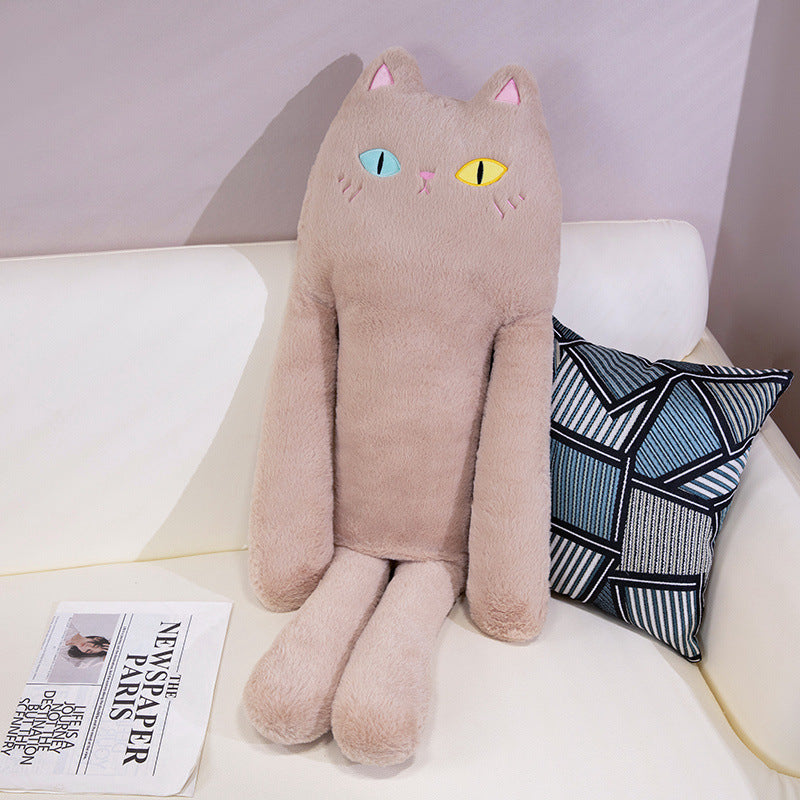 HKM-706003 Long Plush Cat Pillow for Sleeping, Supports Legs, 80cm-130cm, Available in Black, Gray, White, Brown
