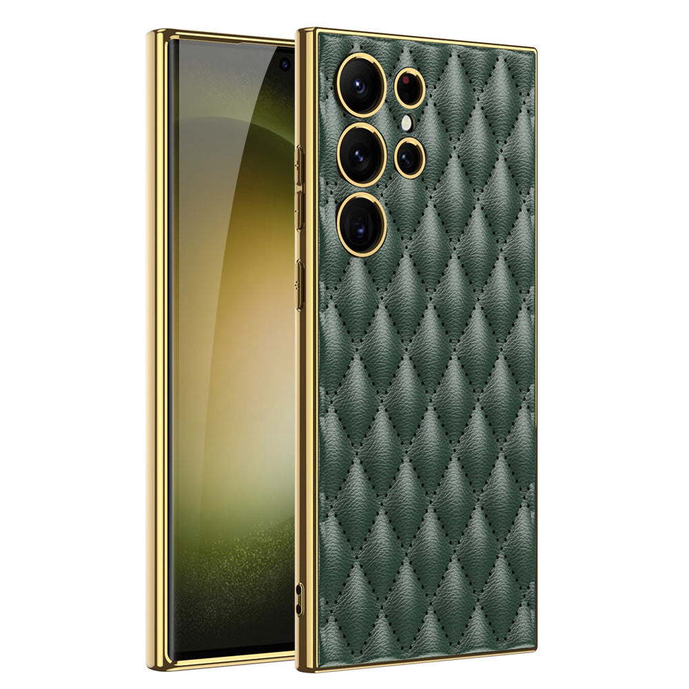 HKM-706131 Electroplated PU Leather Phone Case for Samsung - Shockproof, Stylish Design in Multiple Colors