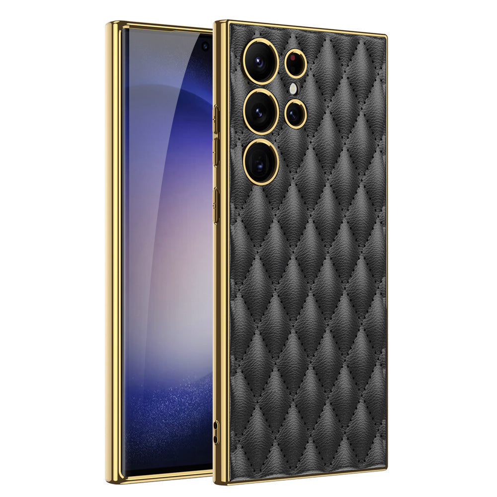 HKM-706131 Electroplated PU Leather Phone Case for Samsung - Shockproof, Stylish Design in Multiple Colors