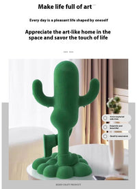 HKM-706131 Whimsical Human-Shaped Cactus Flocking Ornament in Green, Camel, and Dark Gray