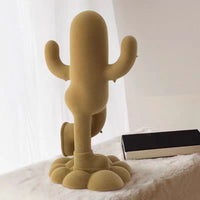 HKM-706131 Whimsical Human-Shaped Cactus Flocking Ornament in Green, Camel, and Dark Gray