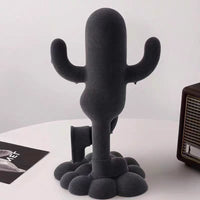 HKM-706131 Whimsical Human-Shaped Cactus Flocking Ornament in Green, Camel, and Dark Gray