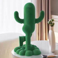 HKM-706131 Whimsical Human-Shaped Cactus Flocking Ornament in Green, Camel, and Dark Gray