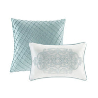 HKM-706195 12 Piece Queen Comforter Set with Cotton Sheets in Blue - Jacquard Design with Decorative Pillows and Bed Skirt