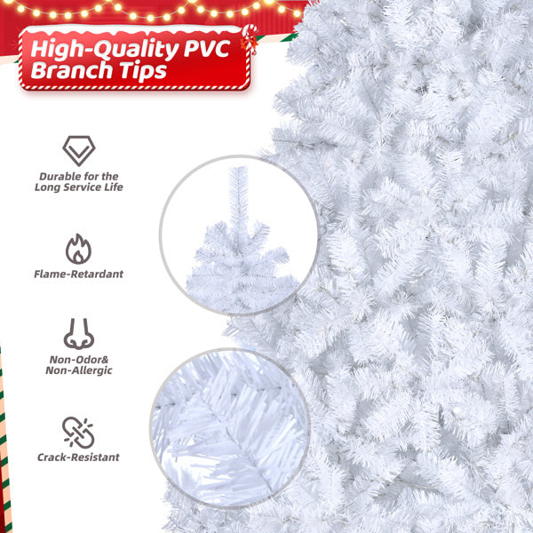 HKM-706323 7ft White Christmas Tree with 950 PVC Branches and Iron Base for Holiday Decor
