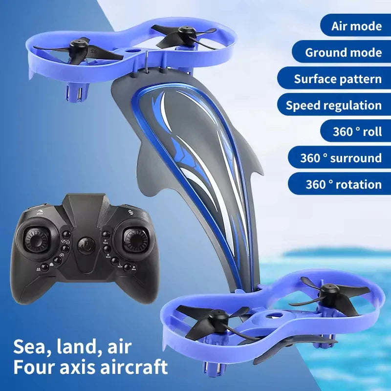 HKM-706451 3-in-1 Remote Control Quadcopter for Land, Air, and Water with 360° Stunt Rotation and LED Lights