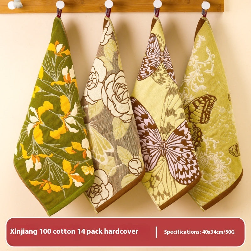 KTX-706451 Soft Cotton Hanging Hand Towel Set - 100% Pure Cotton, Floral and Butterfly Designs, 4-Piece or 2-Piece Options