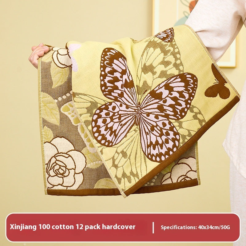 KTX-706451 Soft Cotton Hanging Hand Towel Set - 100% Pure Cotton, Floral and Butterfly Designs, 4-Piece or 2-Piece Options