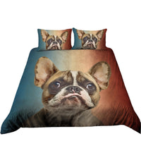 HKM-706515 Pug Cartoon 3D Digital Printed Bedding Set - Three-Piece Bedding Cover Available in Multiple Sizes