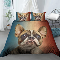 HKM-706515 Pug Cartoon 3D Digital Printed Bedding Set - Three-Piece Bedding Cover Available in Multiple Sizes
