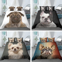 HKM-706515 Pug Cartoon 3D Digital Printed Bedding Set - Three-Piece Bedding Cover Available in Multiple Sizes