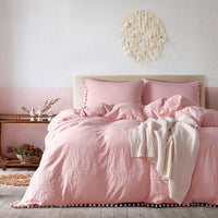HKM-706515 Solid Color Three-Piece Duvet Cover Bedding Set in Polyester Fiber