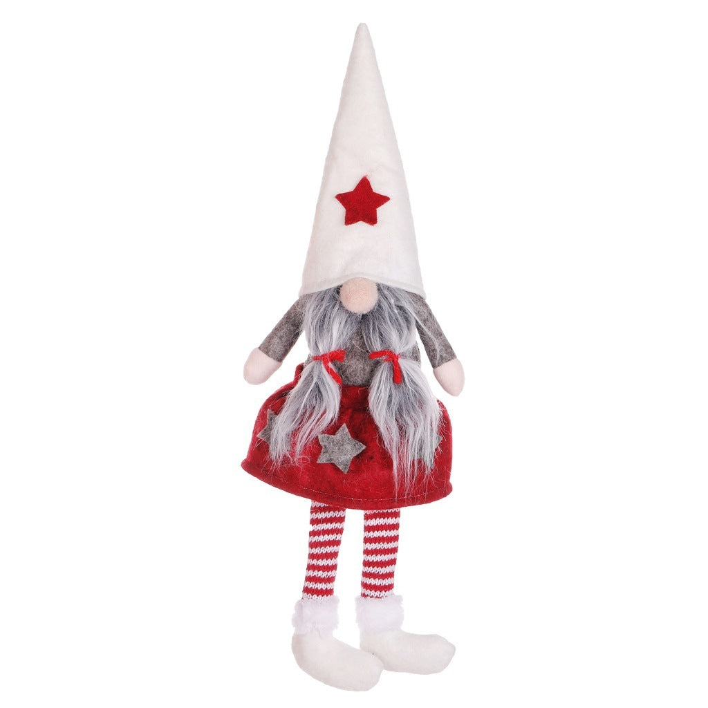 HKM-706643 Christmas Faceless Doll Girl Figurine - Decorative Cloth Doll in Gray, White, and Red Hat Styles - Perfect for Holiday Decor