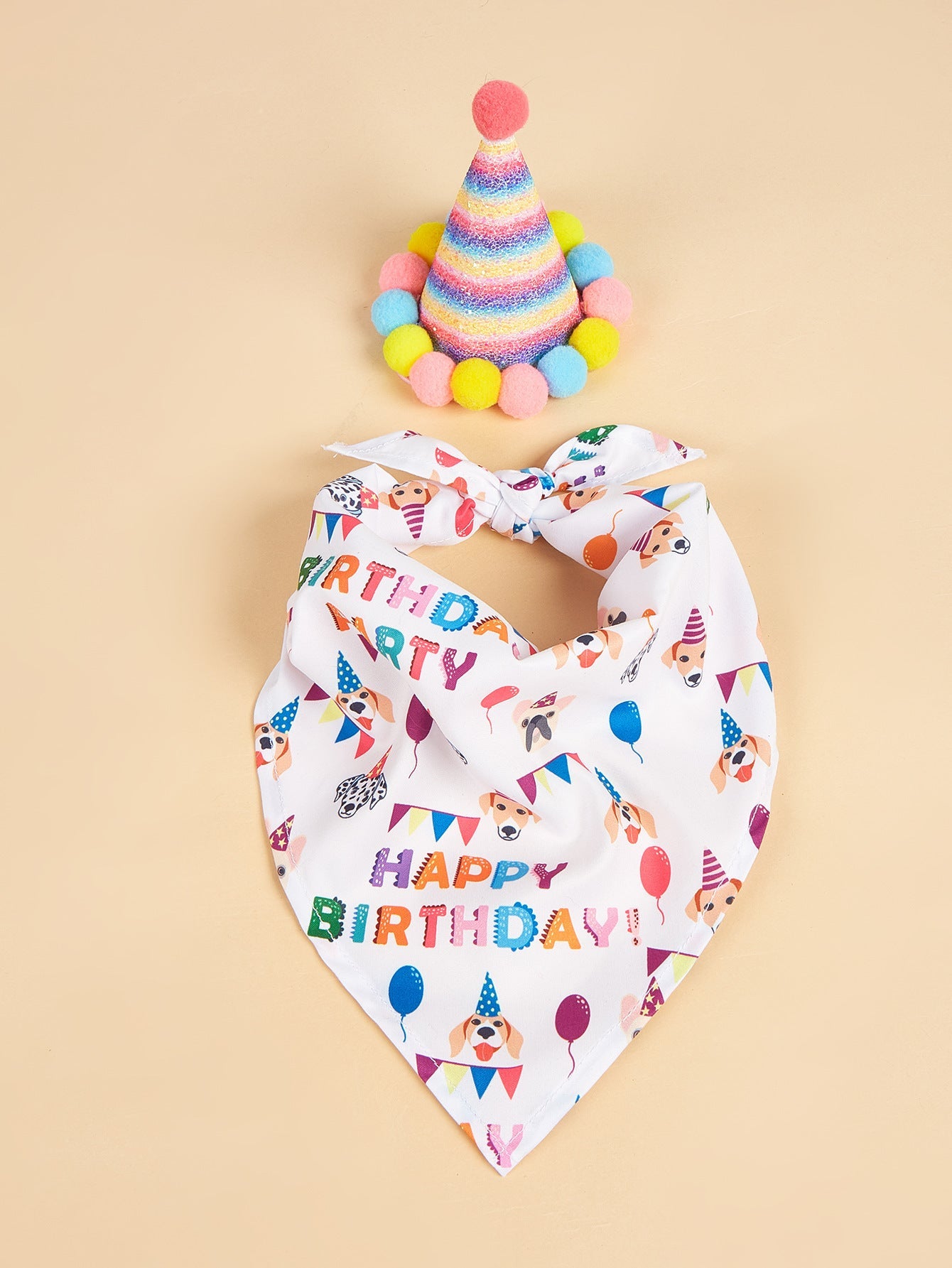 HKM-706707 Dog Birthday Accessories - Triangular Binders with Cartoon Patterns and Drool Towels (Blue and Pink Options)