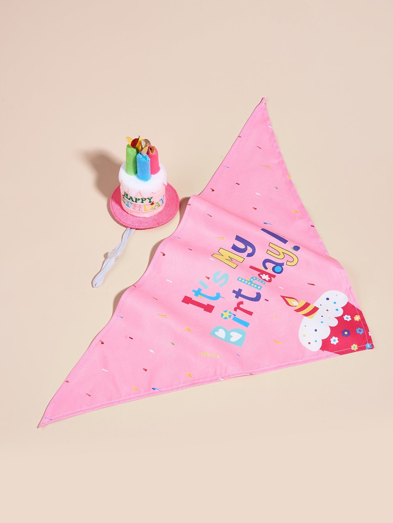 HKM-706707 Dog Birthday Accessories - Triangular Binders with Cartoon Patterns and Drool Towels (Blue and Pink Options)