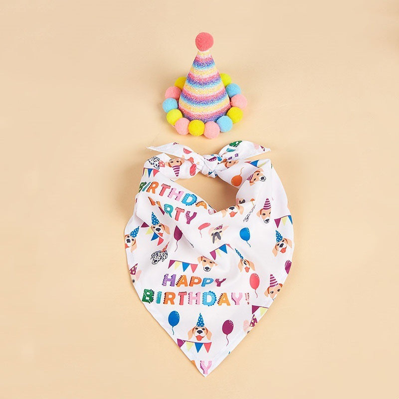 HKM-706707 Dog Birthday Accessories - Triangular Binders with Cartoon Patterns and Drool Towels (Blue and Pink Options)